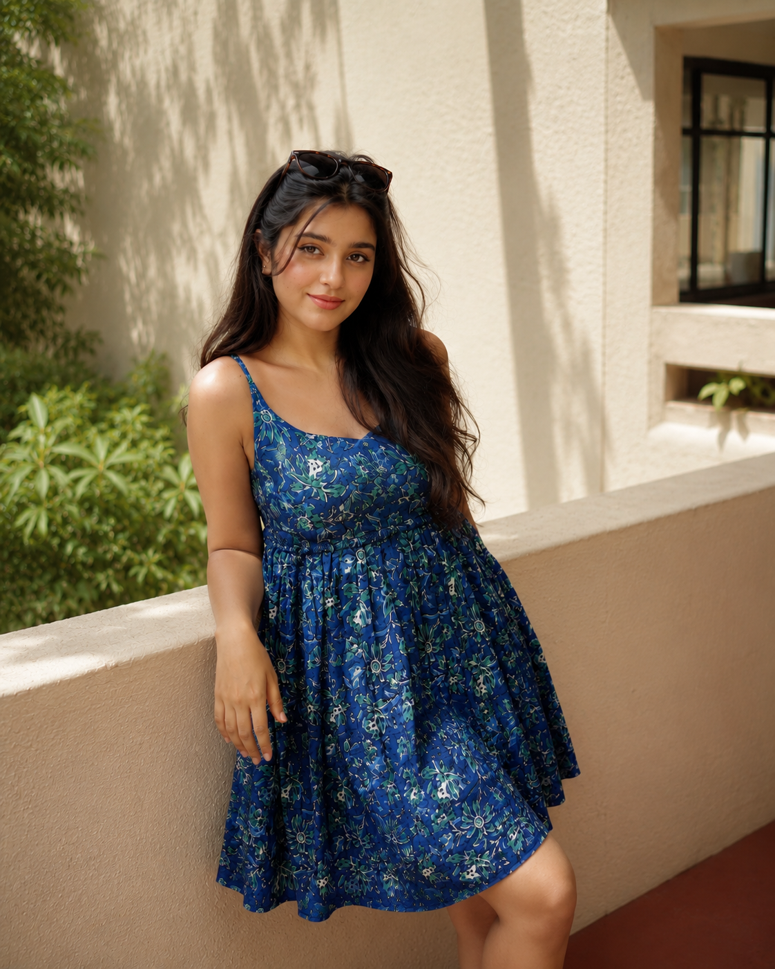 Blue Coral Block Printed Mini Dress