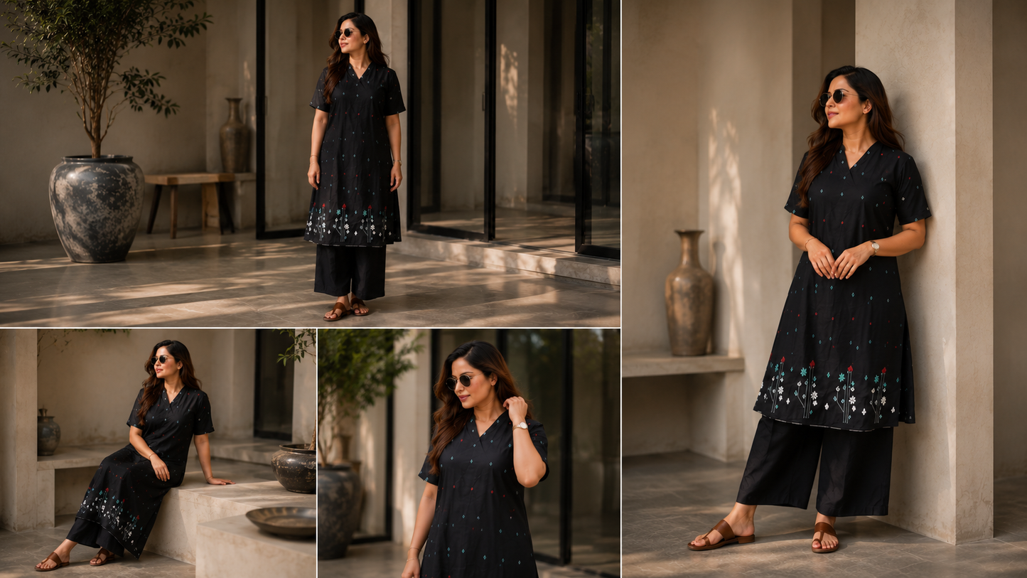 Midnight Bloom Jamdani Set