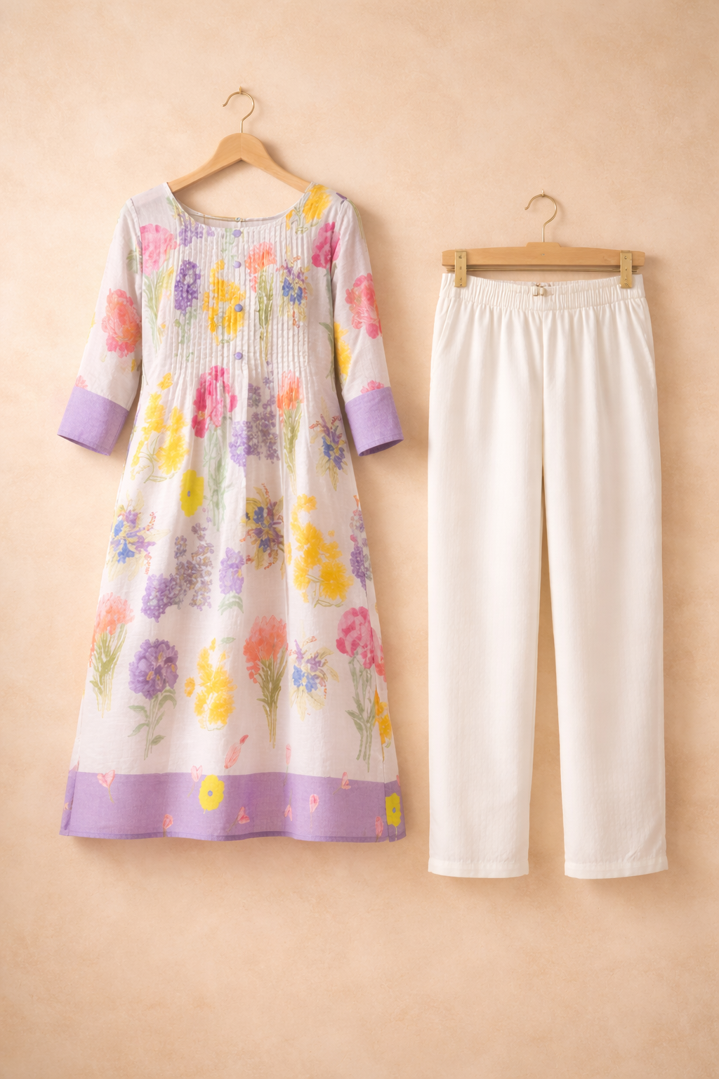 Mulcotton Kurta Set with Hand-Drawn Floral Print