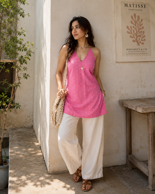Rosette Halter Neck Kurta