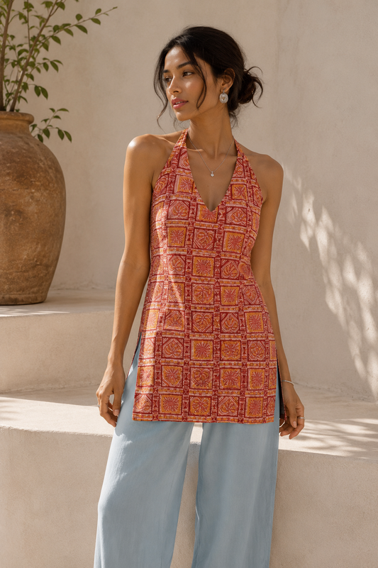 Coral Dusk Halter Neck Kurta