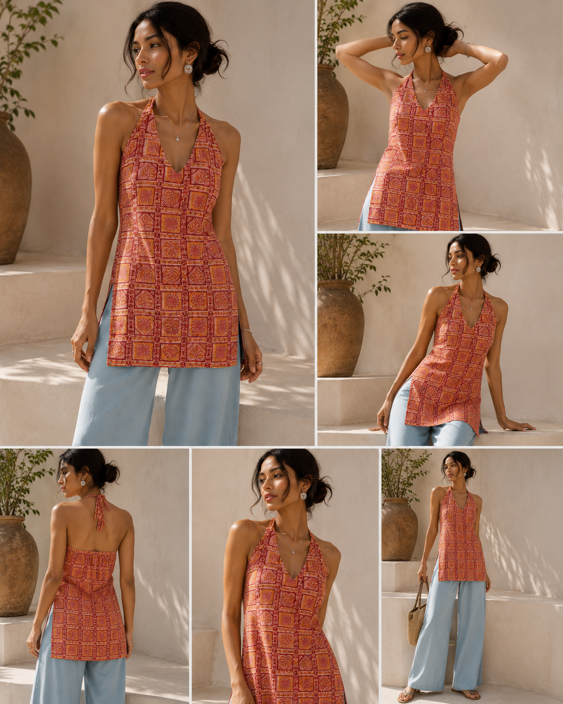 Coral Dusk Halter Neck Kurta