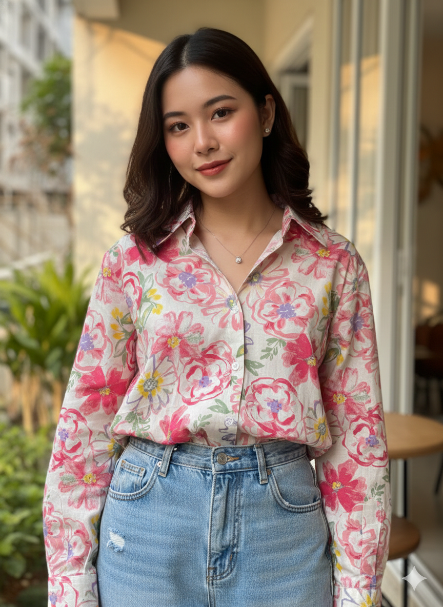 Blush Bloom Pink Cotton Shirt