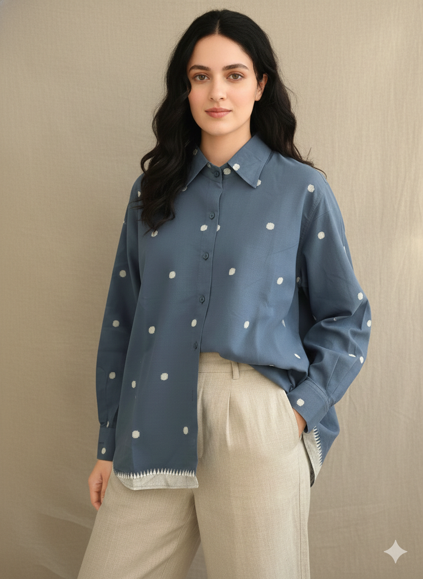 Midnight Mist Dot Cotton Shirt